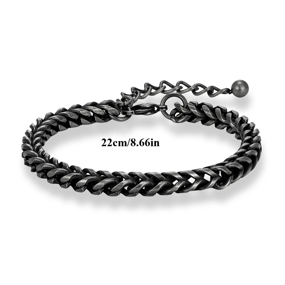 Men's Oxidized Black Cuban Chain Bracelet, Punk Style